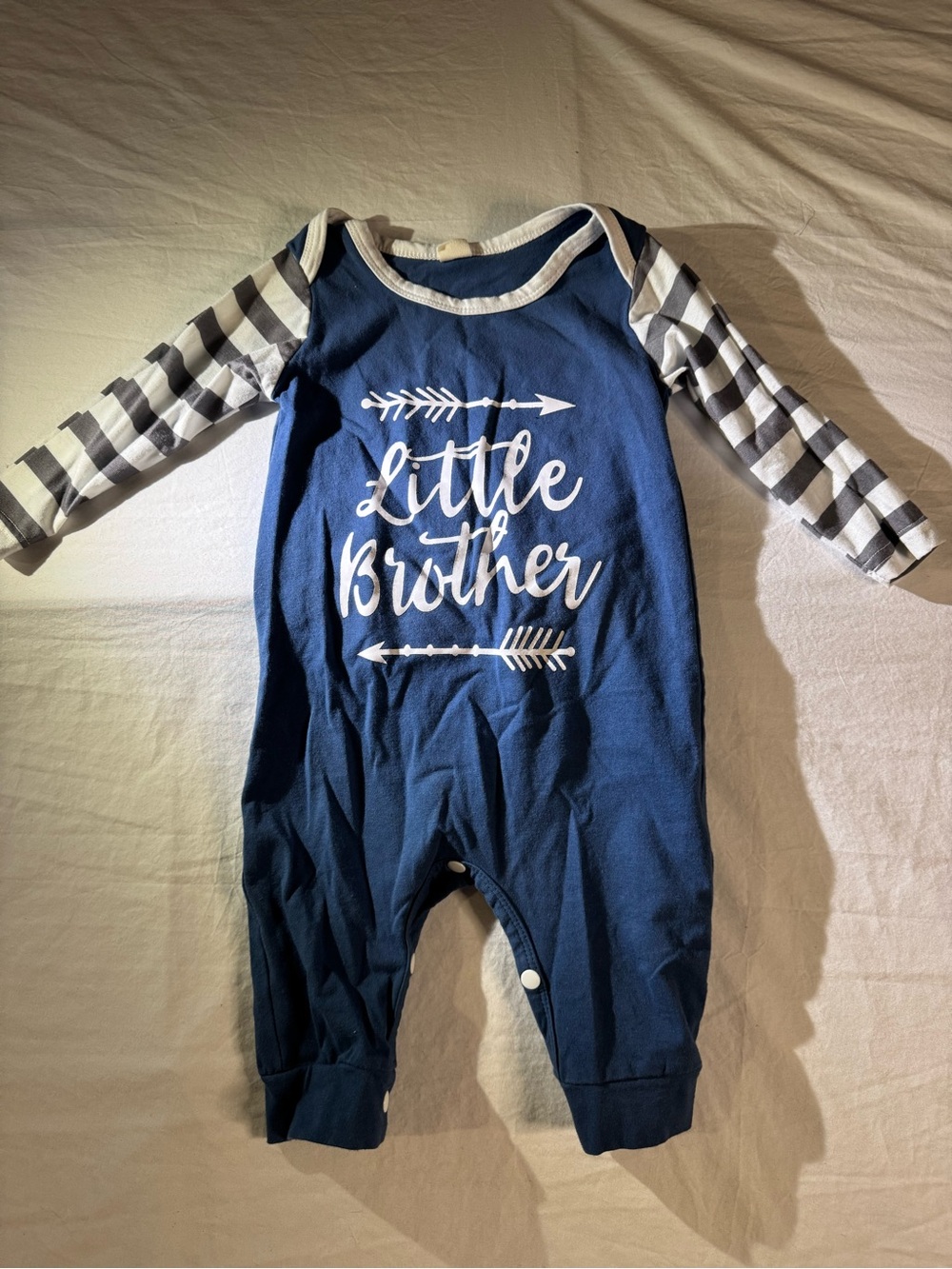Little Brother Navy Blue and Gray Striped Sleeve One-Piece